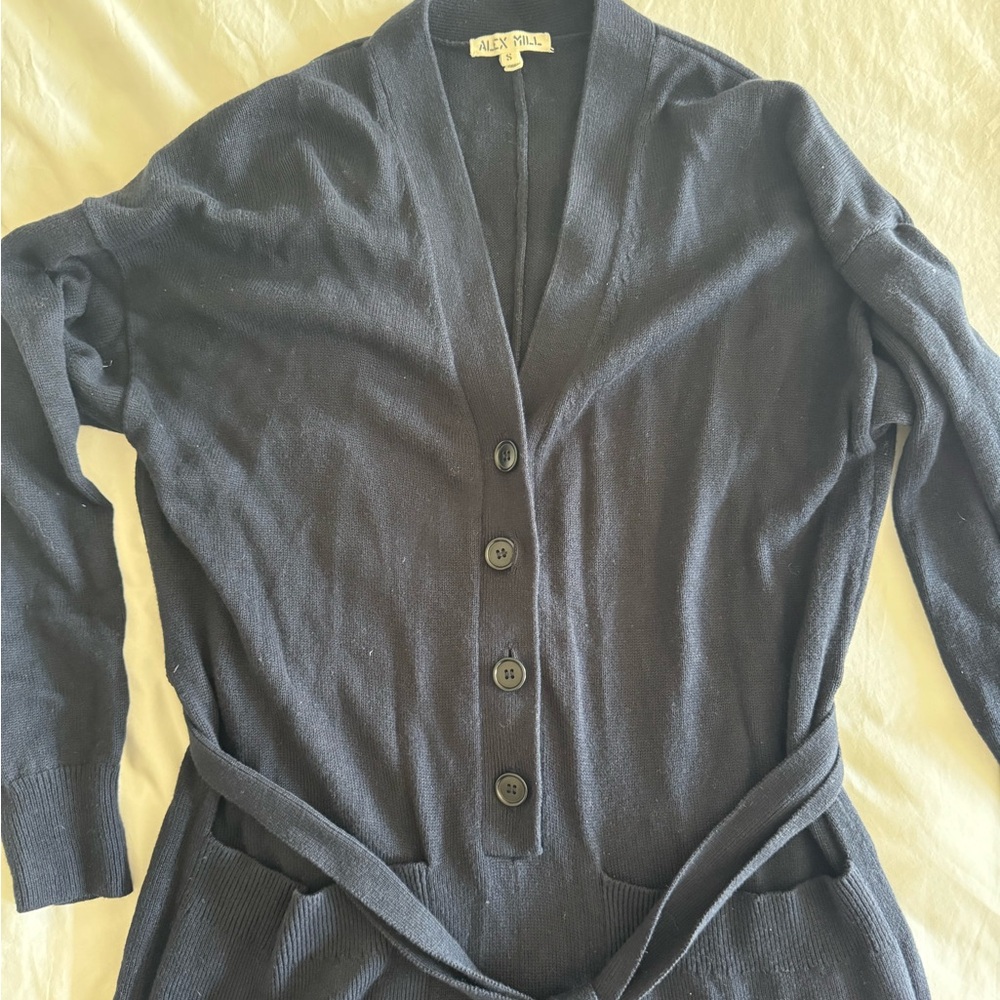 Alex Mill Navy Buttoned Cardigan Jumpsuit with Belt